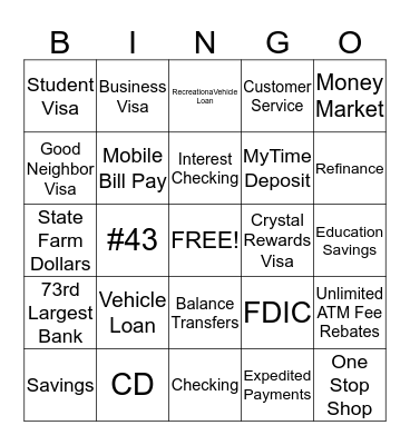 State Farm Bank  Bingo Card