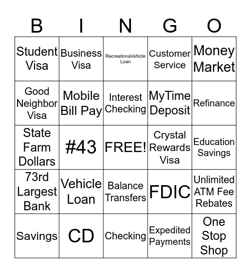 State Farm Bank  Bingo Card