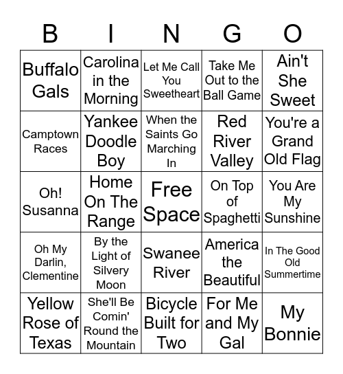 Classic Music Bingo Card