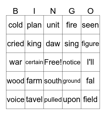 Sight Words 376-400 Bingo Card