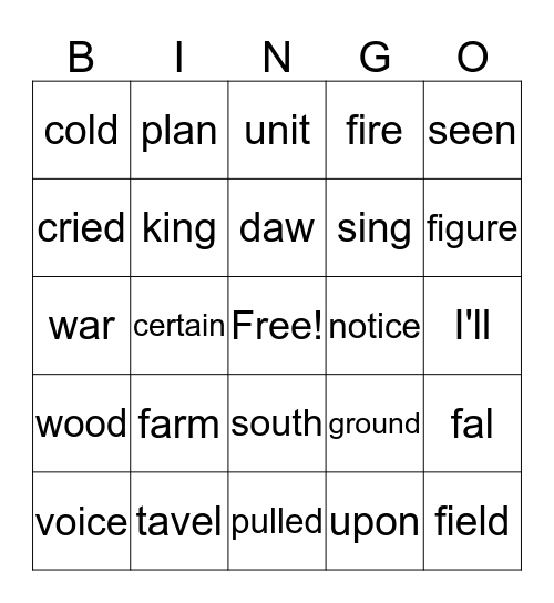 Sight Words 376-400 Bingo Card