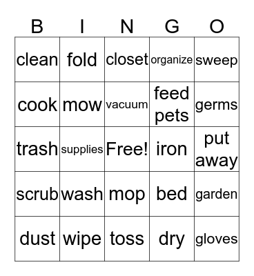 Cleaning and Chores Bingo Card