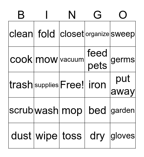 Cleaning and Chores Bingo Card