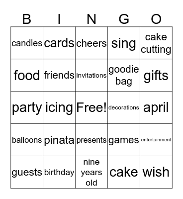 Birthday Bingo Card