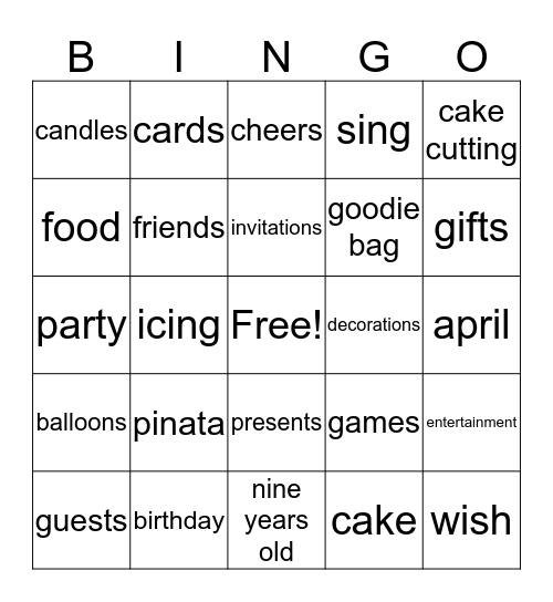 Birthday Bingo Card