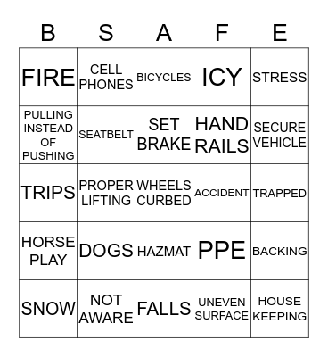 SAFETY BINGO Card