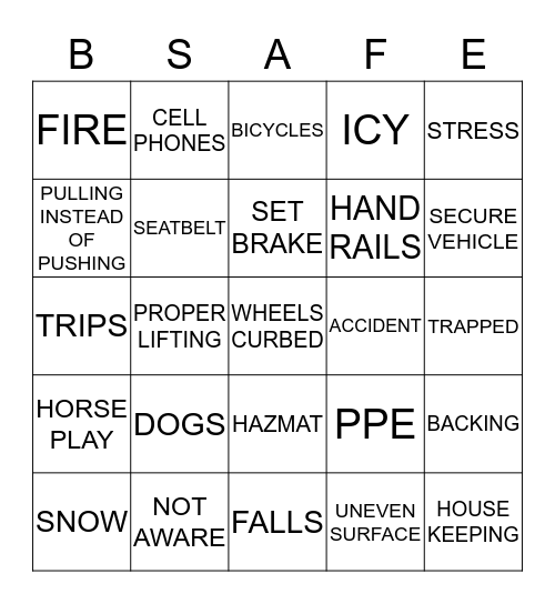 SAFETY BINGO Card