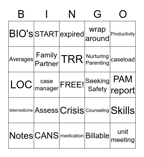 Case Manager Bingo Card