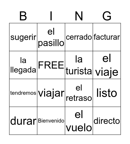 Vocabulario 8A Bingo Card