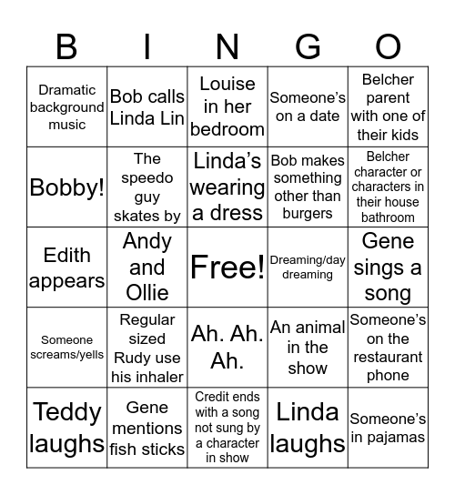 Bob’s Burgers  Bingo Card