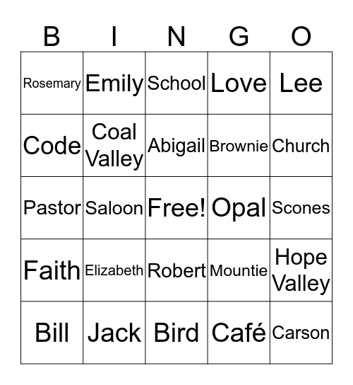 When Calls the Heart Bingo Card