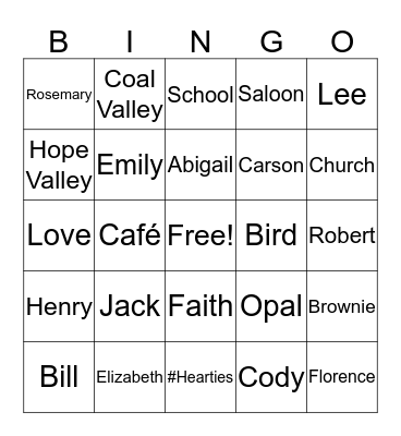 When Calls the Heart Bingo Card