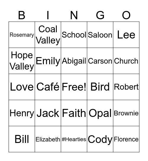 When Calls the Heart Bingo Card