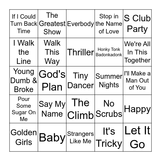 TV and Movie Theme Bingo Card