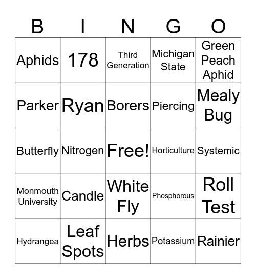 BARLOW'S BINGO Card