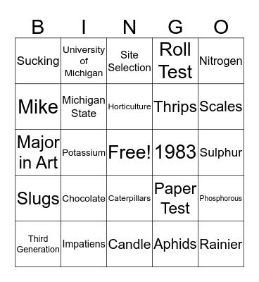 BARLOW'S BINGO Card