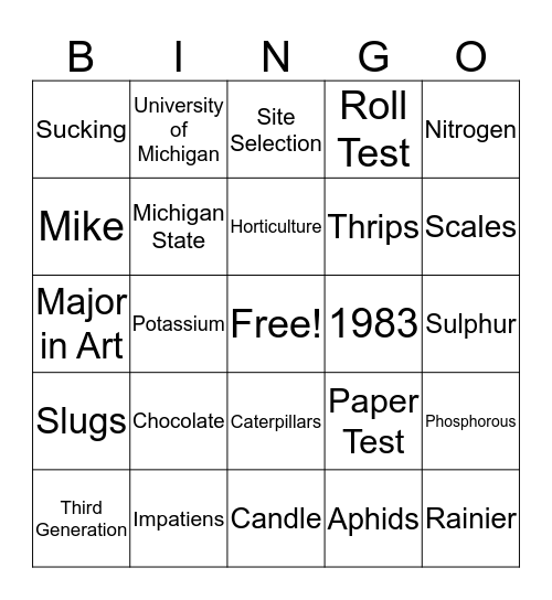 BARLOW'S BINGO Card