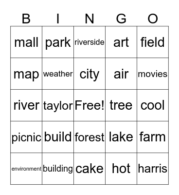 The Environment Bingo Card