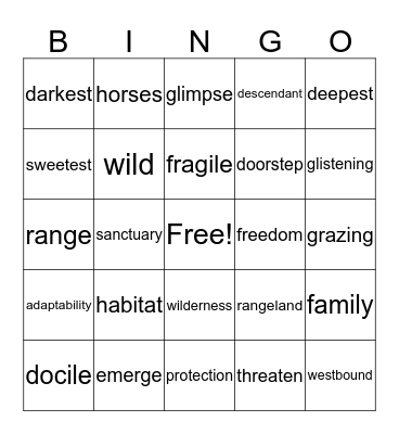 WILD HORSES Bingo Card