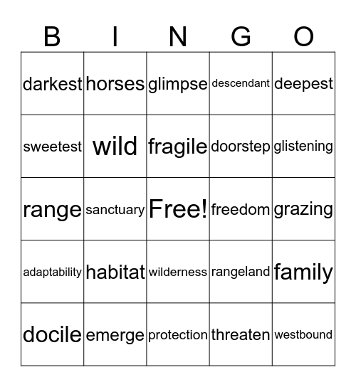 WILD HORSES Bingo Card