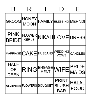 NAUREEN'S BRIDAL SHOWER BINGO Card
