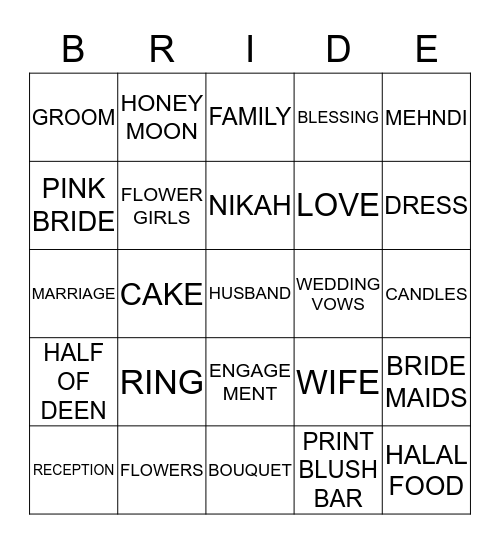 NAUREEN'S BRIDAL SHOWER BINGO Card