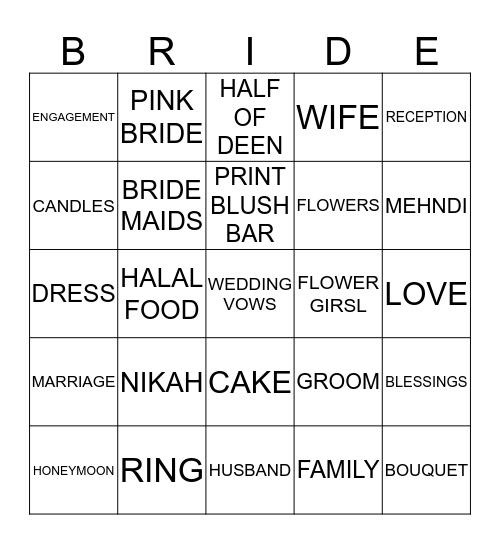 NAUREEN'S BRIDAL SHOWER BINGO Card