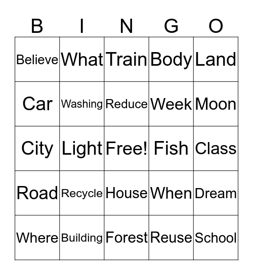 Spelling Bingo Card