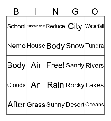 Spelling Bingo Card
