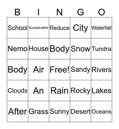 Spelling Bingo Card