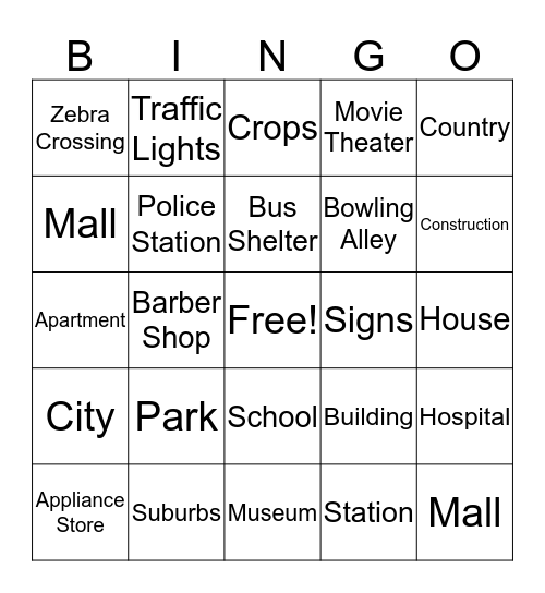 Spelling Bingo Card