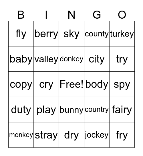 Changing Up the Y Bingo Card