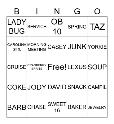 JODY'S BIRTHDAY Bingo Card