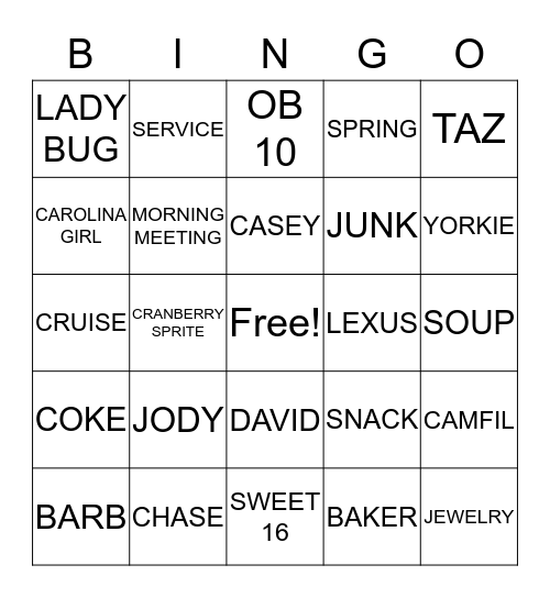 JODY'S BIRTHDAY Bingo Card