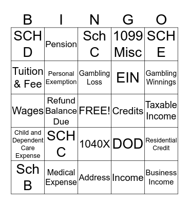 IRS Bingo Card