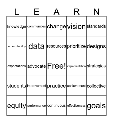 Professional Learning Standards Bingo Card