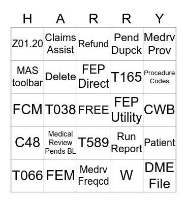 Harry Potter Phase II Bingo Card