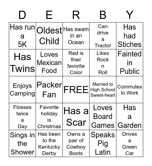 DERBY DAY BINGO Card