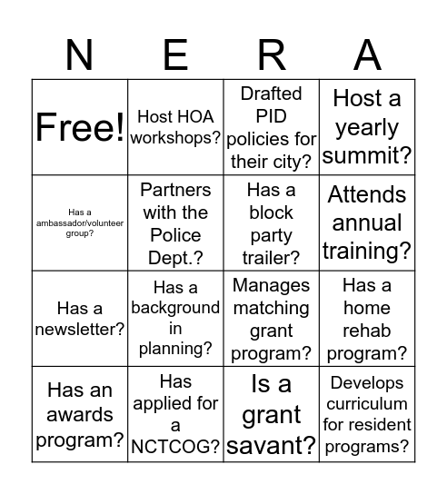 NERA BINGO Card