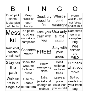 Outdoors Bingo Card