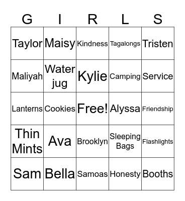 Girl Scouts Troop 619 Bingo Card