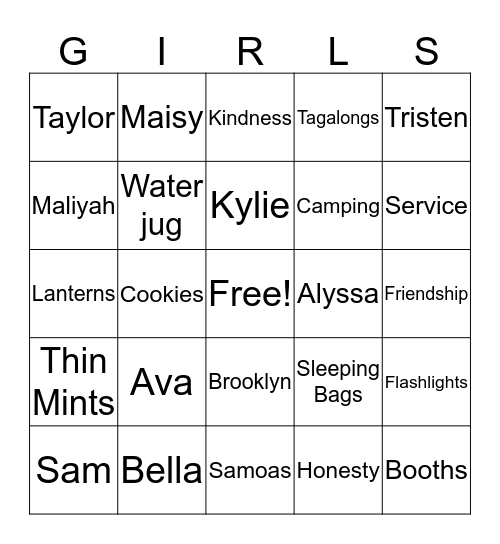 Girl Scouts Troop 619 Bingo Card