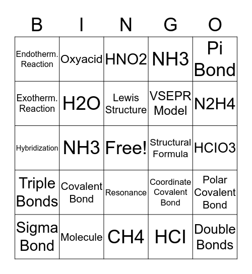 Covalent Bonding Bingo Card
