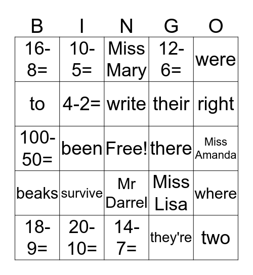 First Grade Sight Words 4-16 Bingo Card