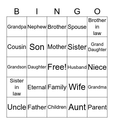 Family Bingo Card