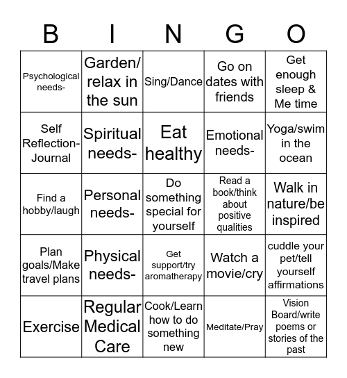 Kupuna Self-Care Bingo Card
