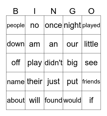 1-100 Oxford Words Bingo Card
