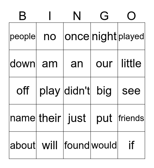 1-100 Oxford Words Bingo Card
