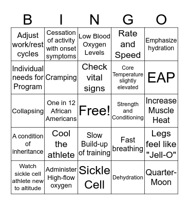 Sickle Cell Bingo Card
