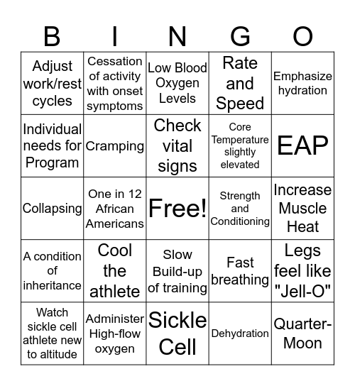 Sickle Cell Bingo Card